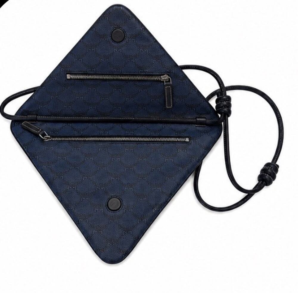 MCM Himmel Triangle Crossbody Blue Visetos Leather NWT Entrupy COA